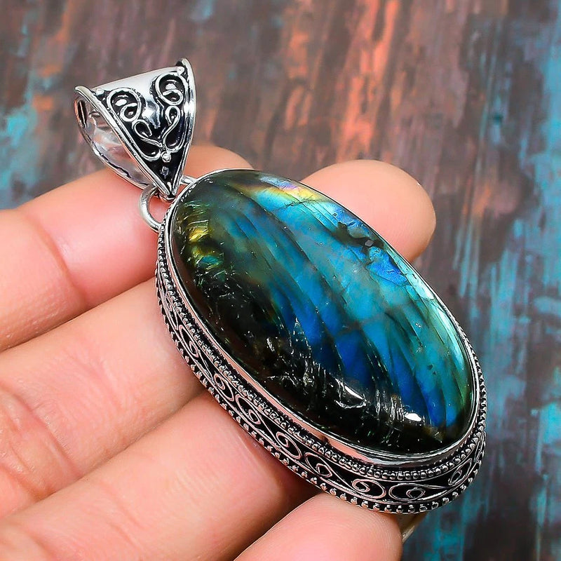 Labradorite Gemstone Handmade Gift Jewelry Pendant 2.36" H729 Charms