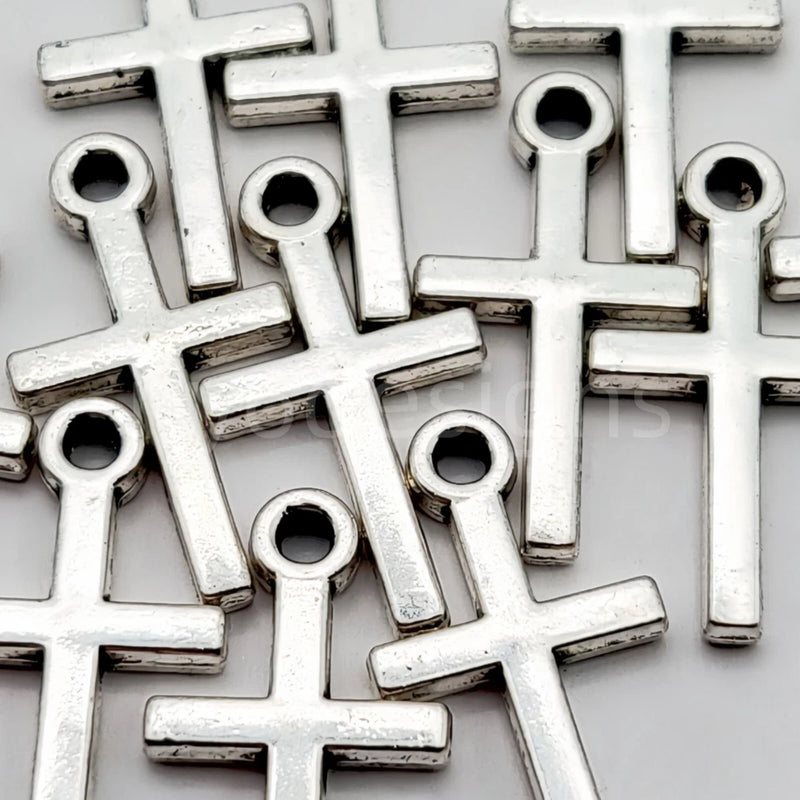 Silver Cross Pewter Charm 18x10x2mm - DIY Jewelry Making 12pcs Pendant DIY Charms
