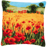 Vervaco stamped cross stitch kit cushion "Mohnblumen Landschaft", 40x40cm, DIY Model