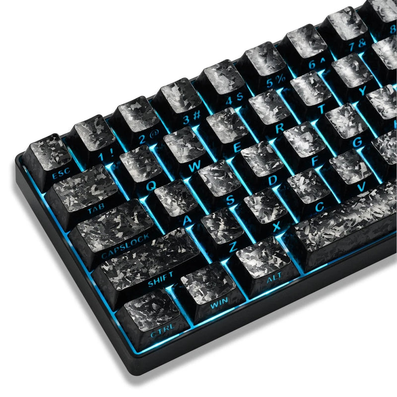 Black Shine Through Cherry Profile Keycaps Set Forged Carbon Side Print ANSI Model