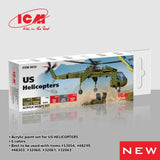 ICM3026 Acrylic paint set for US Helicopters Grey, Red, Green, White Model