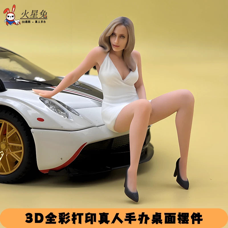 1/18 Diorama Blonde Dress Girl Scene Miniatures Figure Model Doll For Car Toy Model