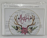 Merry Christmas Flowers Antlers Embroidery Cross Stitch Kit 11.5" x 11.5" Model