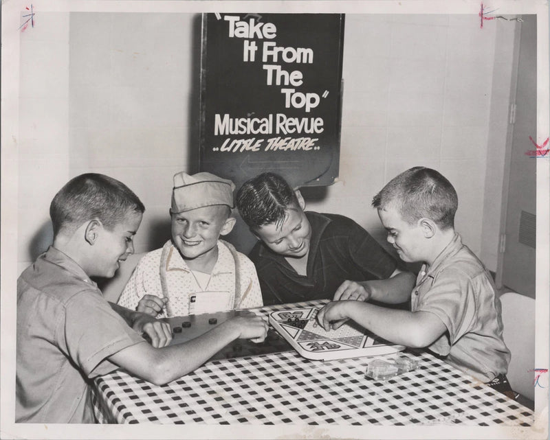Vintage 1961 lost boys play board game Trade Fair Chicago 8x10 Press Phot Model
