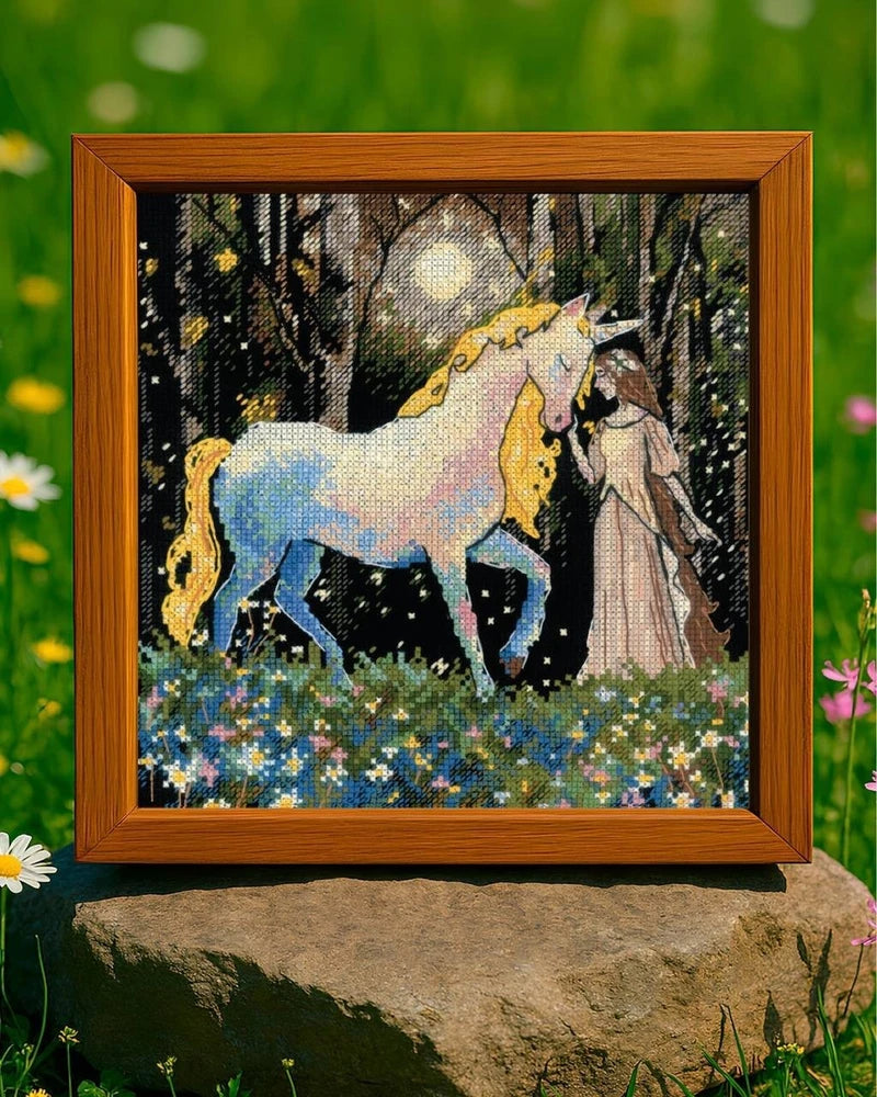 RIOLIS Counted Cross Stitch Kit 2307 Unicorn Tale - Fantasy Themed Night Forest Model