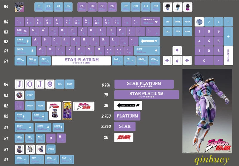 Star Platinum Anime JoJo Keycaps 140 keys PBT KCA Height For Cherry MX Keyboard Model