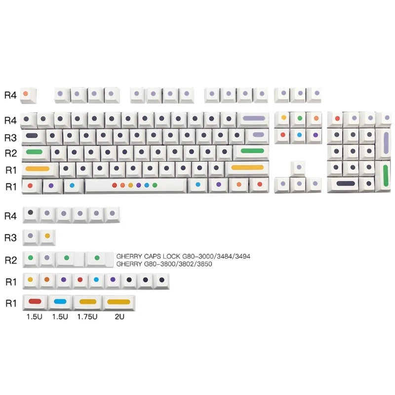 128-key Cherry Profile PBT for Key Caps,White Origin Keycap, Five-sided Sublimat Model