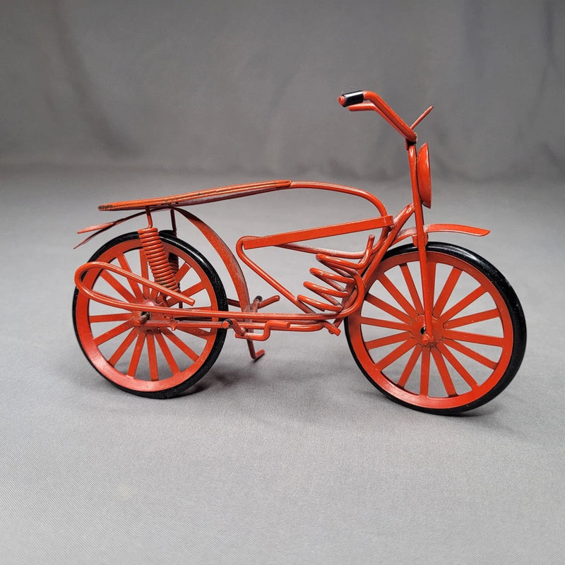 Red Metal Bicycle Sculpture Small Wire Bike Figurine Tabletop Home Shelf Decor Model