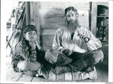 Handsome Young Child Boy Elderly Man Vintage Cabin Boards Smile Wirephoto 7x9 Model