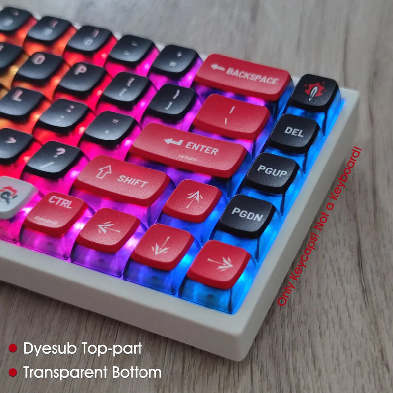 Translparent PBT Keycaps set Dyesub Black Red for Cherry MX Mechanical Keyboards Model
