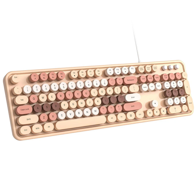 Wired Keyboard 104 Key Full Sized Typewriter USB Office PC Laptop Milk Tea Model