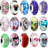 S925 Silver Charms Glass Bead Pendant Dangle For Bracelet Snake Chain Bangle Charms
