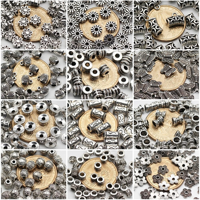 50pcs Tibetan Silver Metal Alloy Charms Loose Spacer Beads Jewelry Making DIY Charms