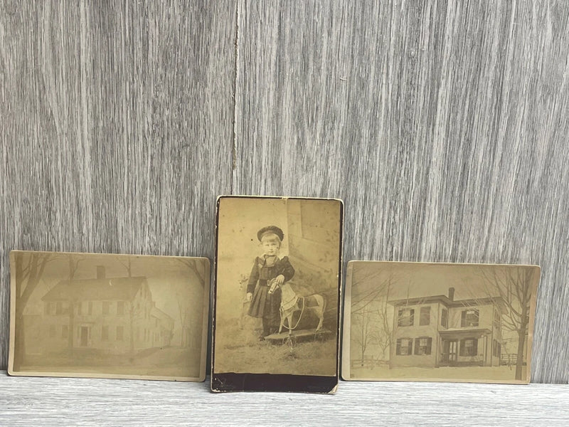 Photographs House & Girl 1888 & 1889 Vintage lot of 3  Old Thich Board B&W Model