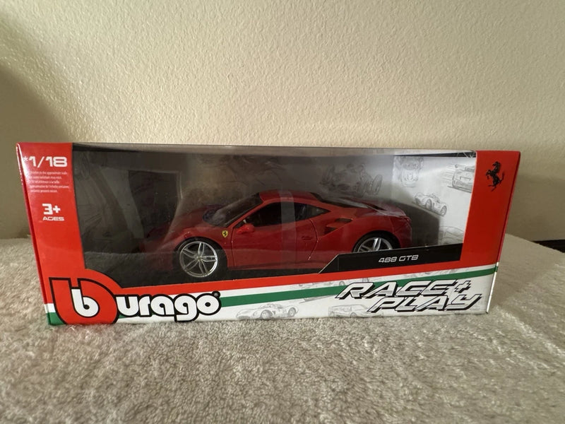 Bburago 1:18 Ferrari 488 GTB Red Race + Play Diecast Model 18-16008 Model