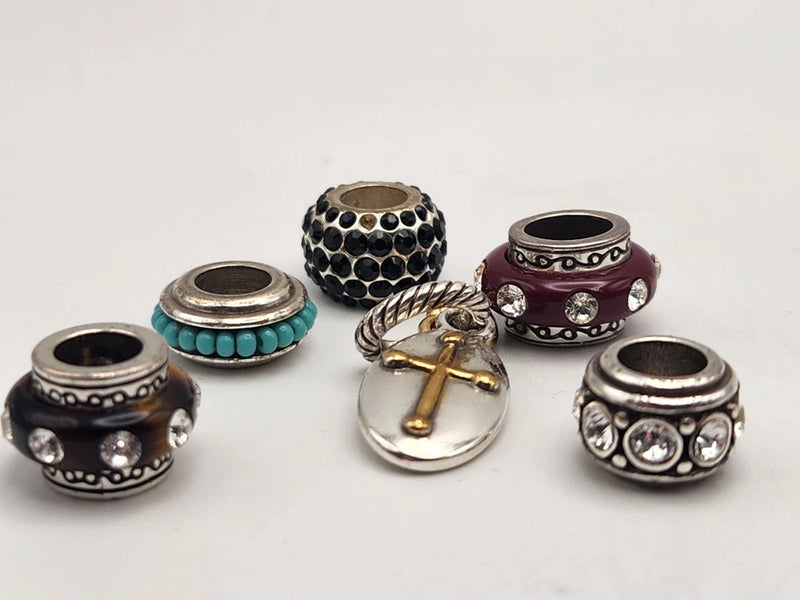 Lot Of 6 Brighton Charms Spacers Faith Cross Rhinestone Turquoise Beads Charms