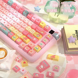 Cartoon Tulip Bear Keycaps 138/158 Keys PBT MDA Height For Mechanical Keyboard Model