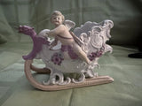 Porcelain Cherub Sleigh Figurine White Purple Beige Decorative Display Model