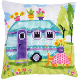 Vervaco stamped cross stitch kit cushion "Road Trip Vacation", 40x40cm, DIY Model
