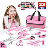 WORKPRO Kid Tools Kit 23 Pcs Pink with Bag Home DIY Woodwork Hand Tool Kids Toys Model