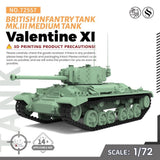 72557 1/72 25mm Model Kit British Valentine.XI Infantry Tank MK.III Model