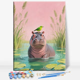Hippo Cartoon Framed Canvas DIY Paint by Numbers Kit Bar Cafe Cave Home Room Wal Model