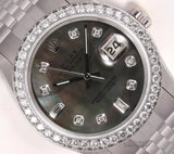 Rolex Datejust 36mm Stainless Steel 1.6CT Diamond Bezel Black MOP Diamond Dial Model