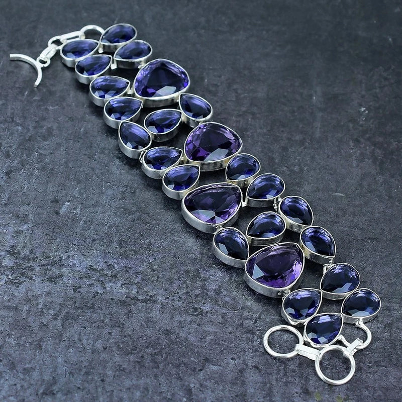 Natural Amethyst Gemstone Handmade 925 Sterling Silver Bracelet 7-8" Gift b013 Charms