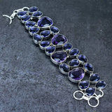 Natural Amethyst Gemstone Handmade 925 Sterling Silver Bracelet 7-8" Gift b013 Charms