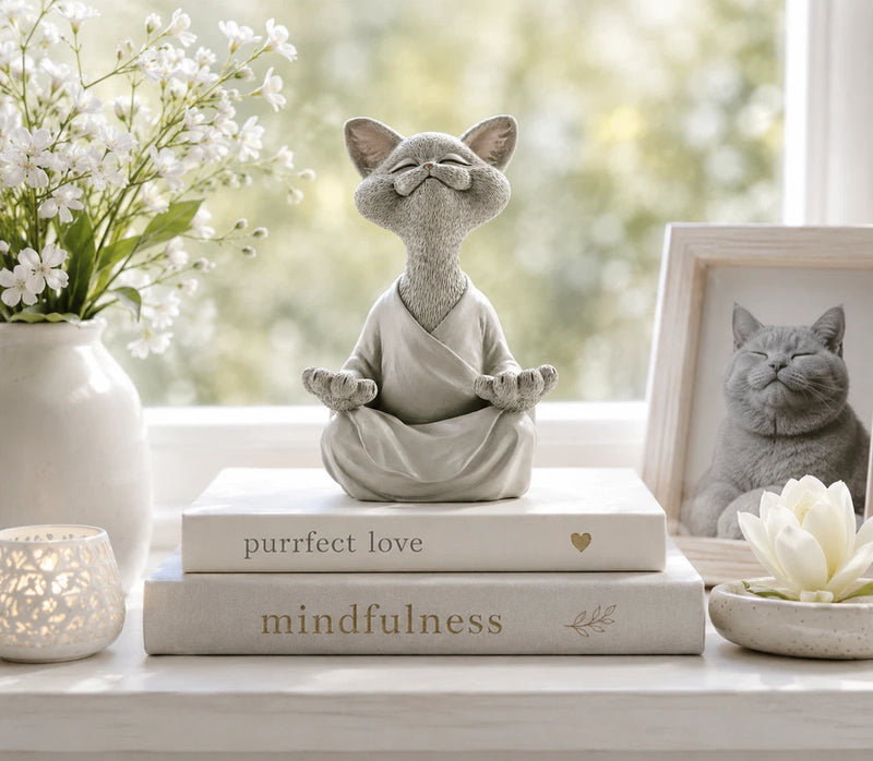 Zen Happy Cat Statue Meditation Cat Figurine Yoga Home Desk Decor - MINT - GIFT Model