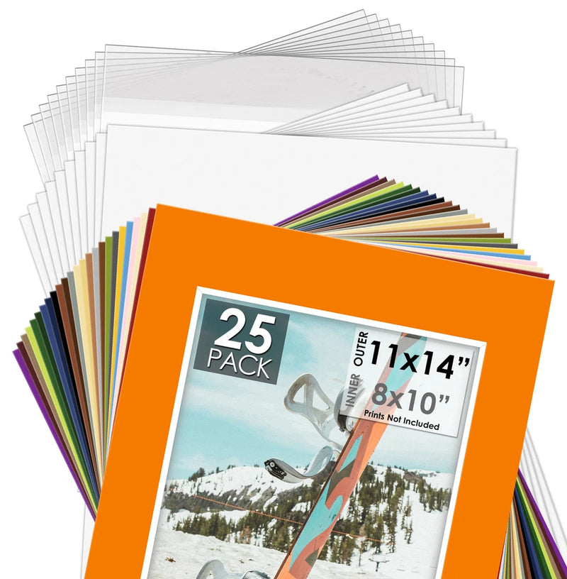 25 Pack 11x14 Mixed Colors Photo Mat Boards White Core DIY Picture Framing Art Model