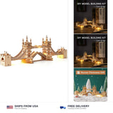 ROBOTIME 3D Puzzle Wooden Craft Kits with LED Light DIY Tower Bridge Construc... Model