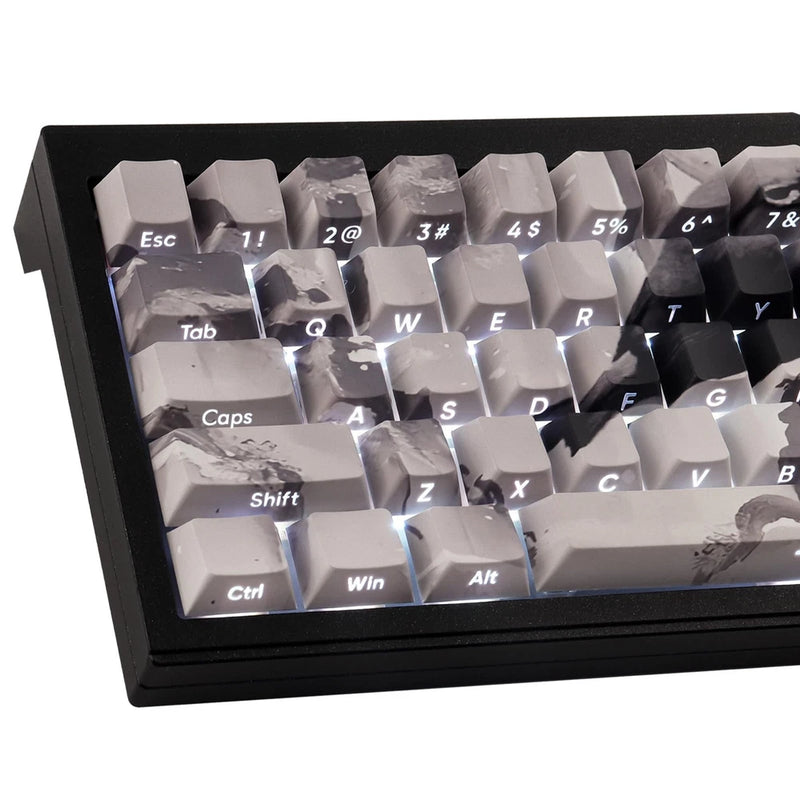 PBT Side Print Keycaps Gray White Inked Bird Dye Sub 135 Keys Cherry Profile Model