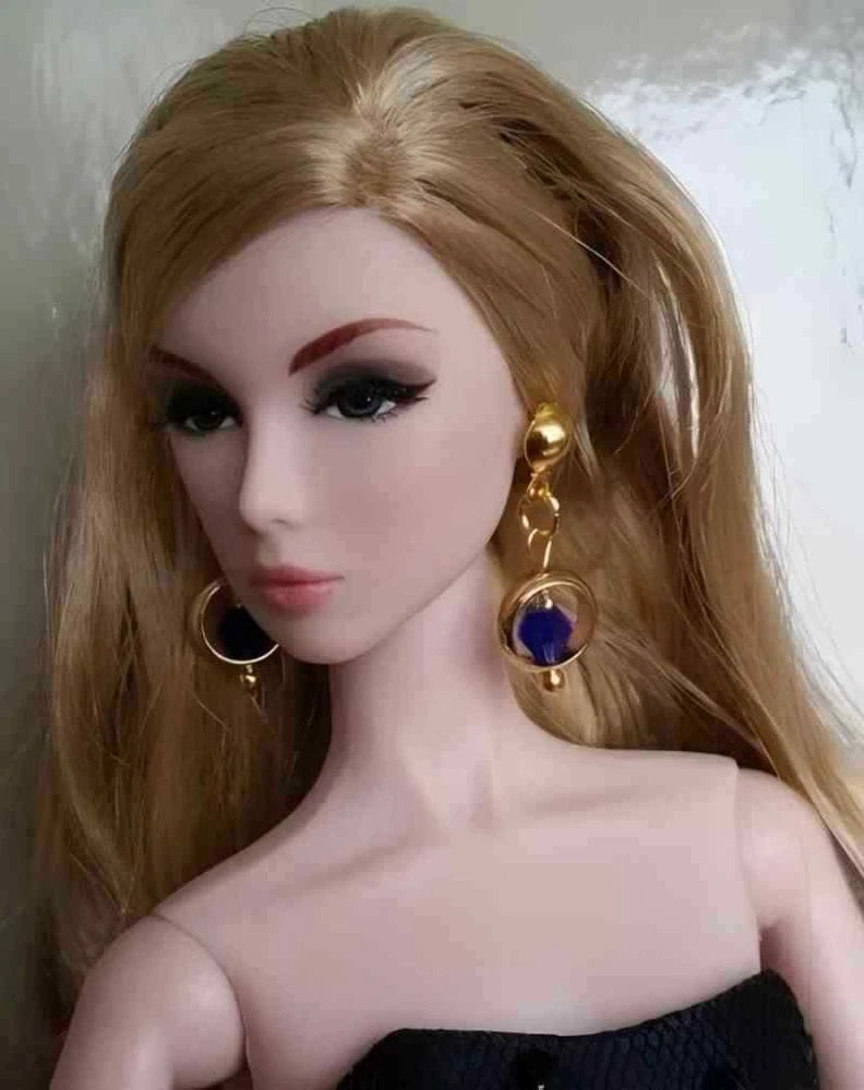 1/6 Golden Aperture Swivel Blue Rhombus Earrings Model For 12" Action Figures Model