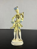 Vintage 7¡± Porcelain Figurine Man with Horn Blue & Yellow Hand Painted Model