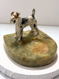 Vintage Wire Fox Terrier Dog Figurine Green Onyx Ashtray Cast Metal Model