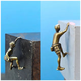 2Pcs Vintage Brass Climber Statue Set, Male & Female Rock Climber Figurines Model