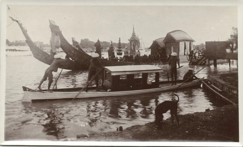 siam thailand, King Rama VI Vajiravudh on Board Royal Barge (1925) Real Photo Model