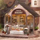 Cocoa Bakery Dollhouse Kit - Miniature DIY Kit with LED Light Model