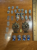 Large Jewelry Lot 27 Owl Charms & Pendant Drops Rhinestones, Bronze Look & More Charms