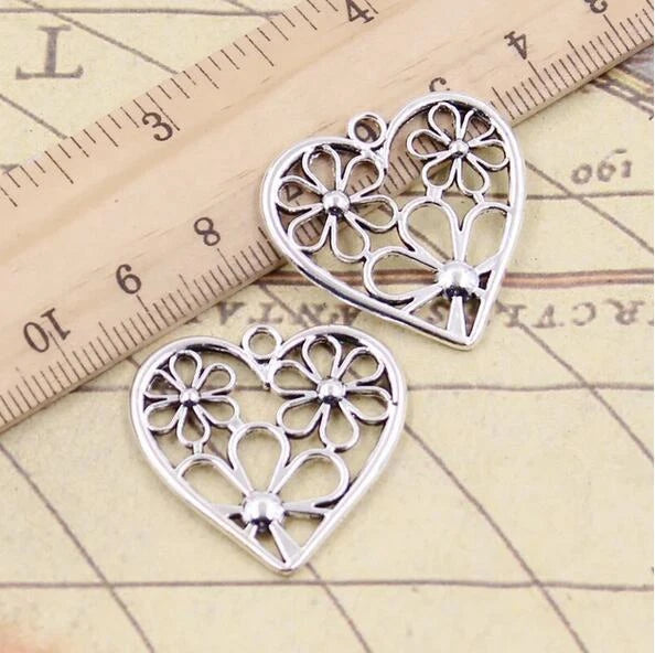 10pcs 29x29mm Alloy Charms Heart Flower Pendant Crafts EF3600 Charms
