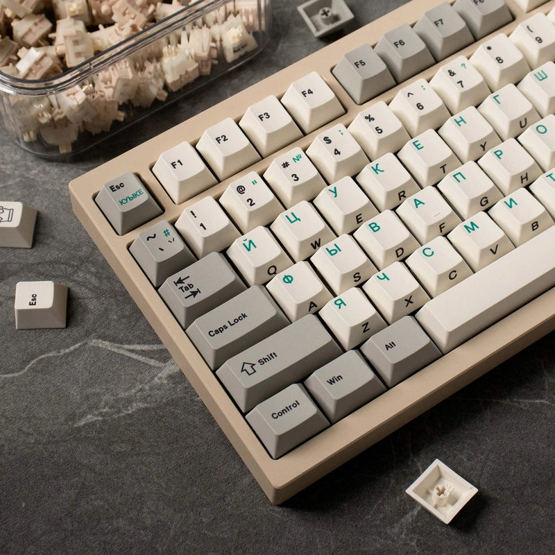 Retro Blue Russian Keycaps Cherry Profile 1.7mm Thickness PBT Keycap Set Model