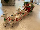 Vintage Plastic Blow Mold Santa Sleigh & Reindeer Christmas Mid Century Display Model