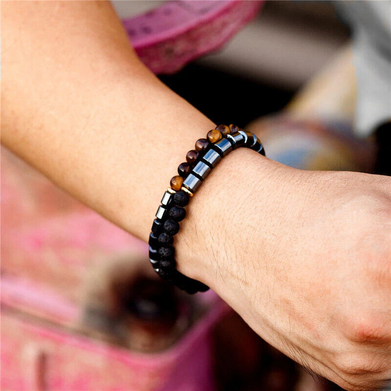 6mm Hematite Tiger Eye Stone Beaded Wrap Bracelets for Men Handmade Jewelry Gift Charms