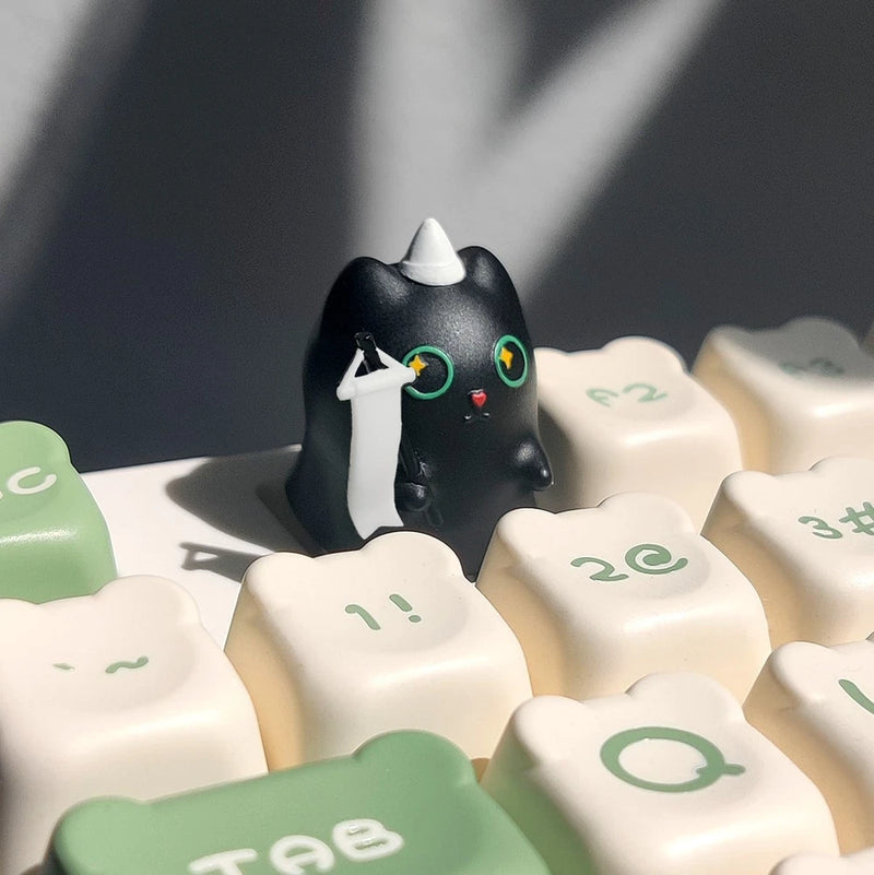 Ghost Kitty Keycap, Artisan cute keycap set for mechanical keyboard cap replace Model