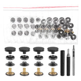 24Set Leather Snap Fasteners Kit 15mm Metal Snaps with 3 Setter Tools Black Model