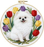 Pomeranian Dog Cross Stitch Kit for Beginners, 11CT Printed White Cotton Fabric Model