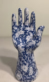Cobalt Blue And White Chintz Porcelain Display Hand Ring Holder 8" Model
