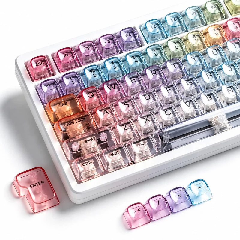 Rainbow Clear Keycaps 125 Keys MOA Transparent Jelly Fits 60/65/75/96% MX Model