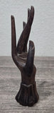 Wooden Carved Hand Sculpture Statue Display Jewelry Ring Holder Boho Deco Figure Model